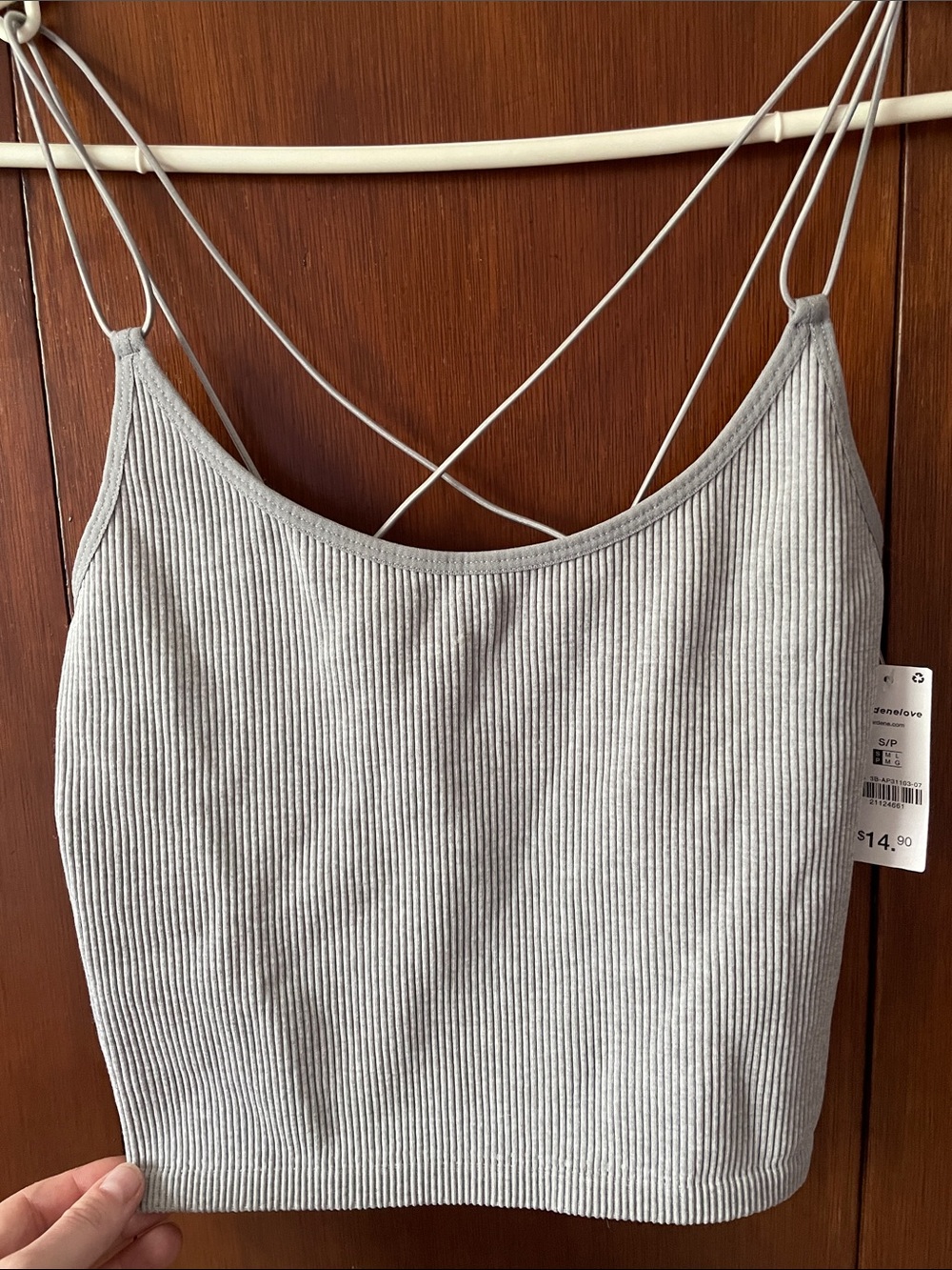 Ardene Light Gray Ribbed Crisscross Crop Camisole